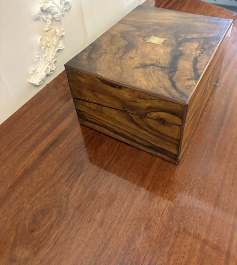 Antique Victorian Figured Walnut Writing Slope / Lap Desk with Fitted Interior - Image 6